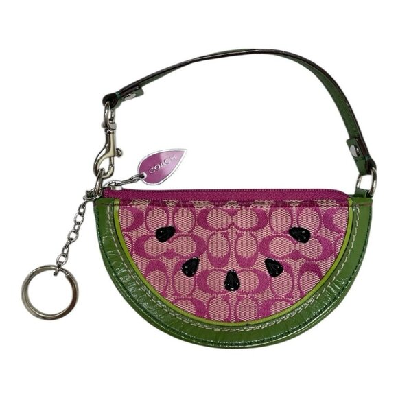 Coach Signature Watermelon Mini Bag Coin Pouch Keychain Wristlet Discontinued - Picture 4 of 4